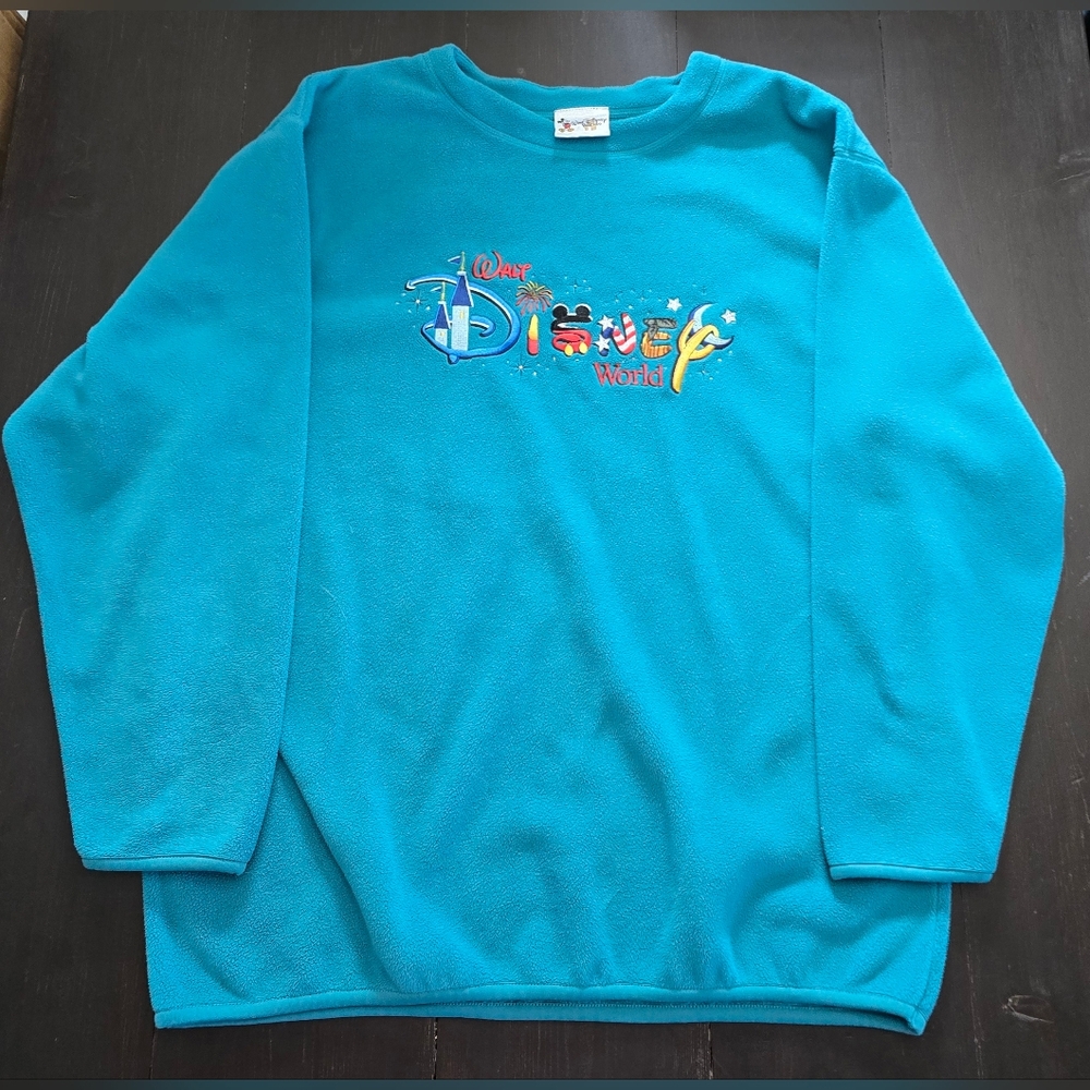 Size L Unisex Vintage Walt Disney World Fleece Pullover Sweatshirt Teal Green